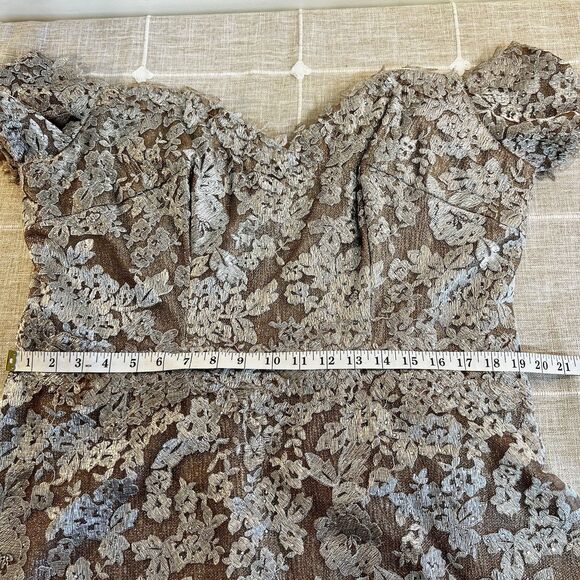 Rene Ruiz Neiman Marcus Sweetheart Metallic Lace Formal Dress Gold Women’s 18 - Picture 11 of 16